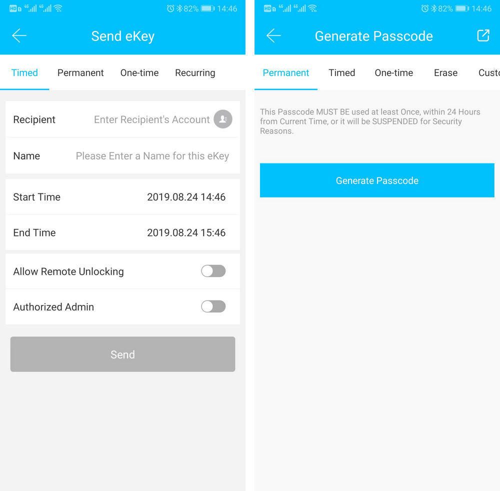 TTLock send ekey and passcode