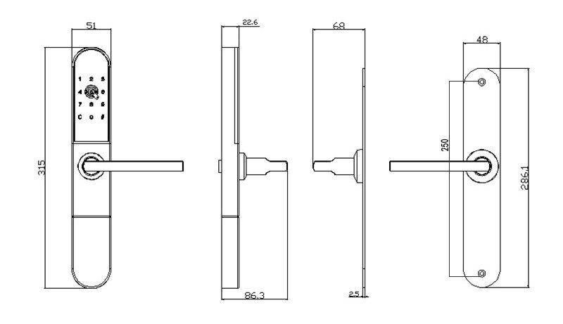 Bluetooth Lock JYF-E02F Size