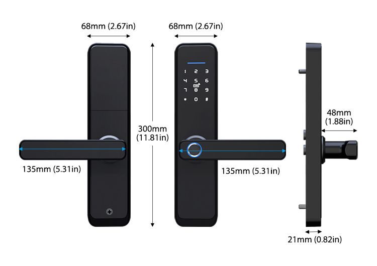 JYF-T2019X Tuya WIFI Lock Size