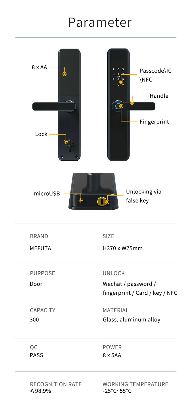 JYF-T2021X2 WIFI TUYA Lock Specification