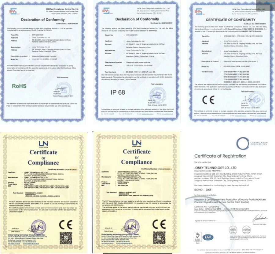 Joneytech smart lock certificate